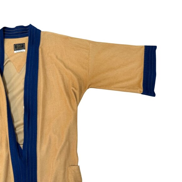 Van Heusen Mens Robe VTG 70s Velour Tan Blue Pockets One Size Swanky Kimono Styl - Picture 5 of 13